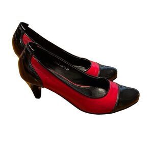 Ver Giovanni red leather & black patent leather Italian classic pumps size 39